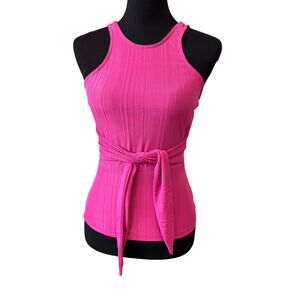 New NSR NORDSTROM Women's Pink Laura Tie Front Textured Knit Tank Top Size S
